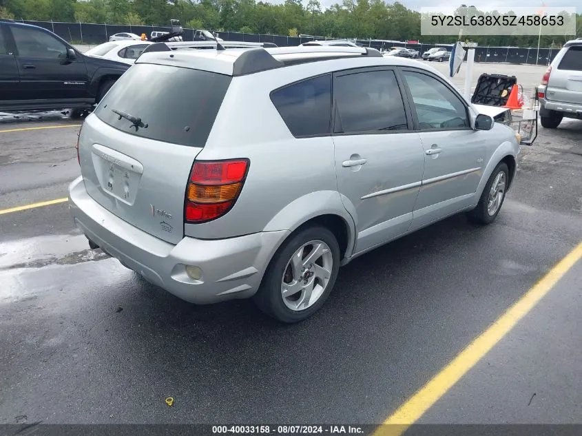 2005 Pontiac Vibe VIN: 5Y2SL638X5Z458653 Lot: 40033158