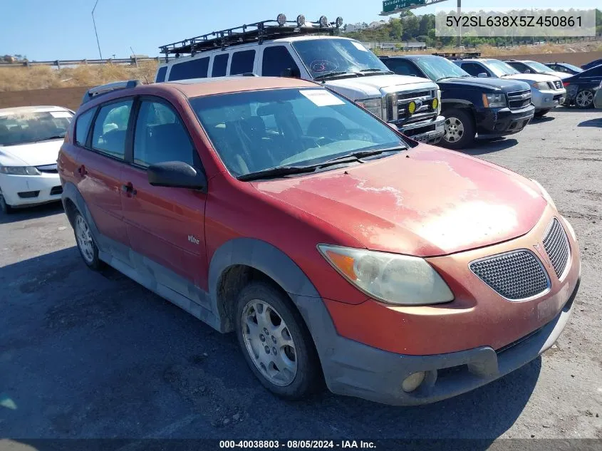 2005 Pontiac Vibe VIN: 5Y2SL638X5Z450861 Lot: 40038803