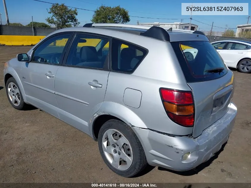 2005 Pontiac Vibe VIN: 5Y2SL63815Z407963 Lot: 40141618