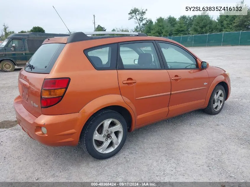 2005 Pontiac Vibe VIN: 5Y2SL63835Z416132 Lot: 40368424