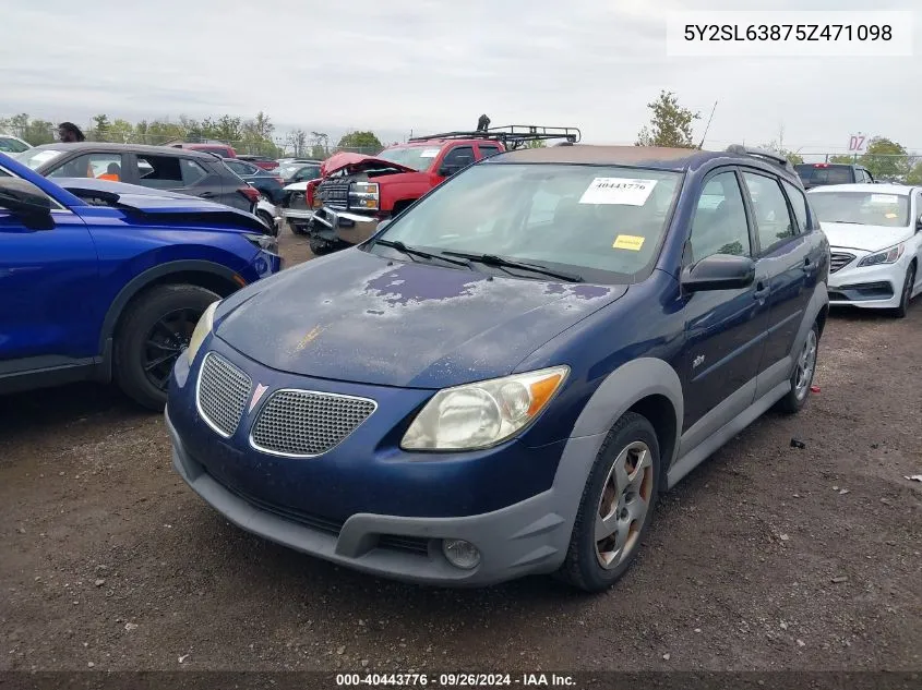 2005 Pontiac Vibe VIN: 5Y2SL63875Z471098 Lot: 40443776