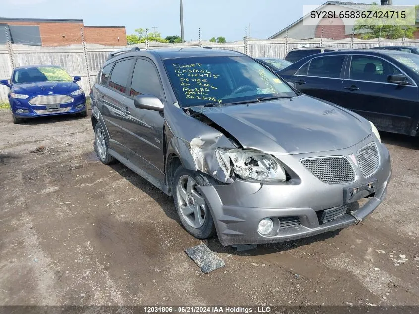 2006 Pontiac Vibe VIN: 5Y2SL65836Z424715 Lot: 12031806