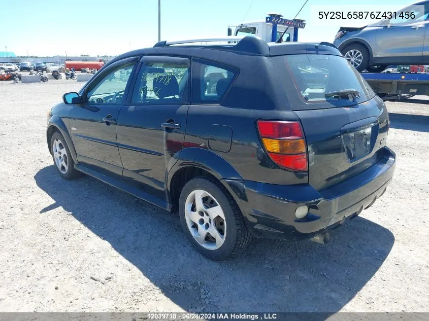 2006 Pontiac Vibe VIN: 5Y2SL65876Z431456 Lot: 12039718