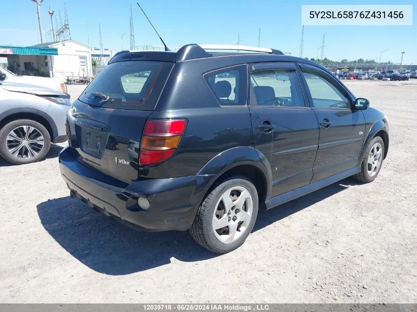 2006 Pontiac Vibe VIN: 5Y2SL65876Z431456 Lot: 12039718