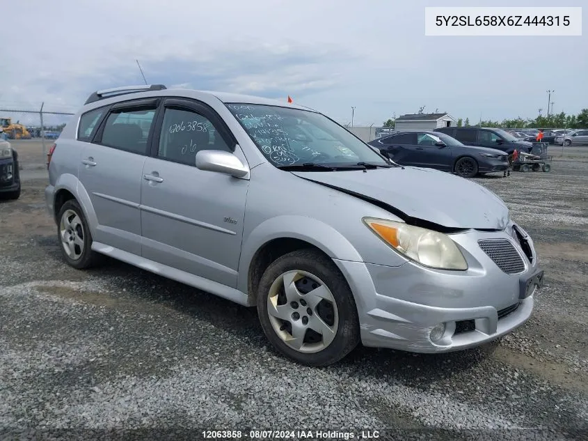 2006 Pontiac Vibe VIN: 5Y2SL658X6Z444315 Lot: 12063858