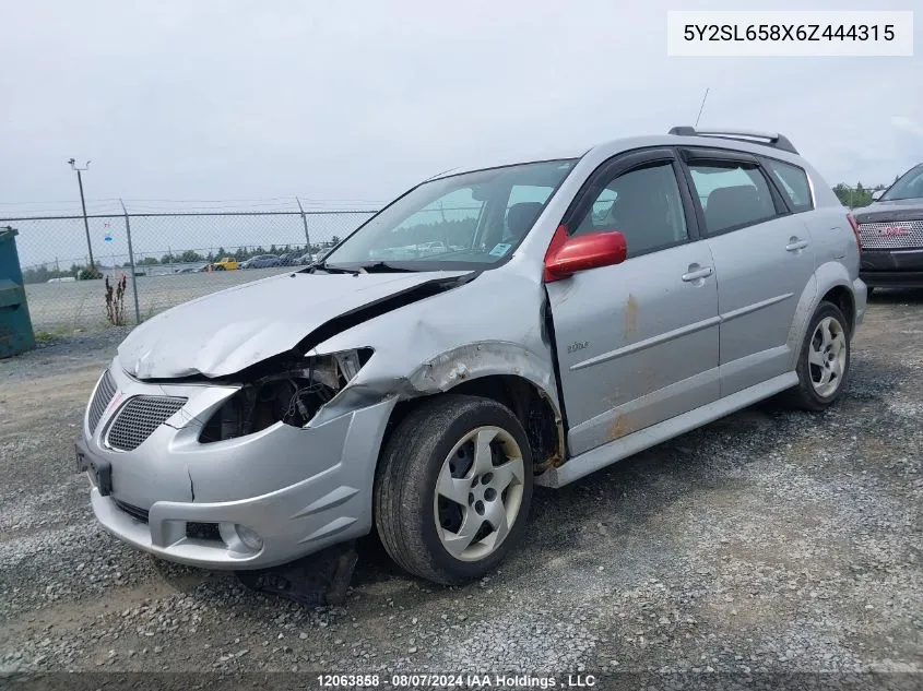 2006 Pontiac Vibe VIN: 5Y2SL658X6Z444315 Lot: 12063858