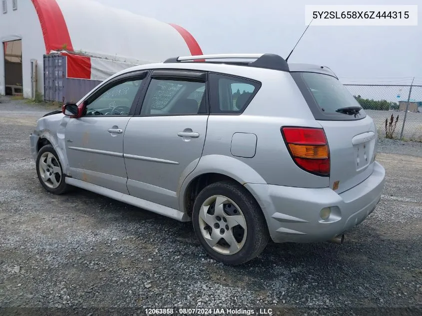 2006 Pontiac Vibe VIN: 5Y2SL658X6Z444315 Lot: 12063858