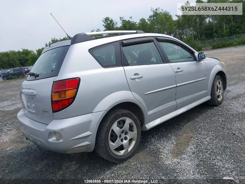 2006 Pontiac Vibe VIN: 5Y2SL658X6Z444315 Lot: 12063858