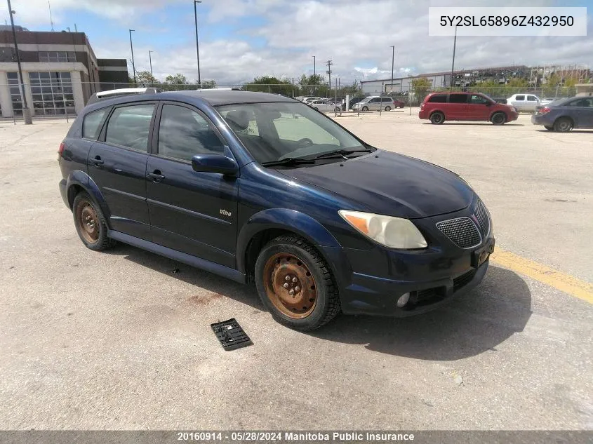 2006 Pontiac Vibe VIN: 5Y2SL65896Z432950 Lot: 20160914