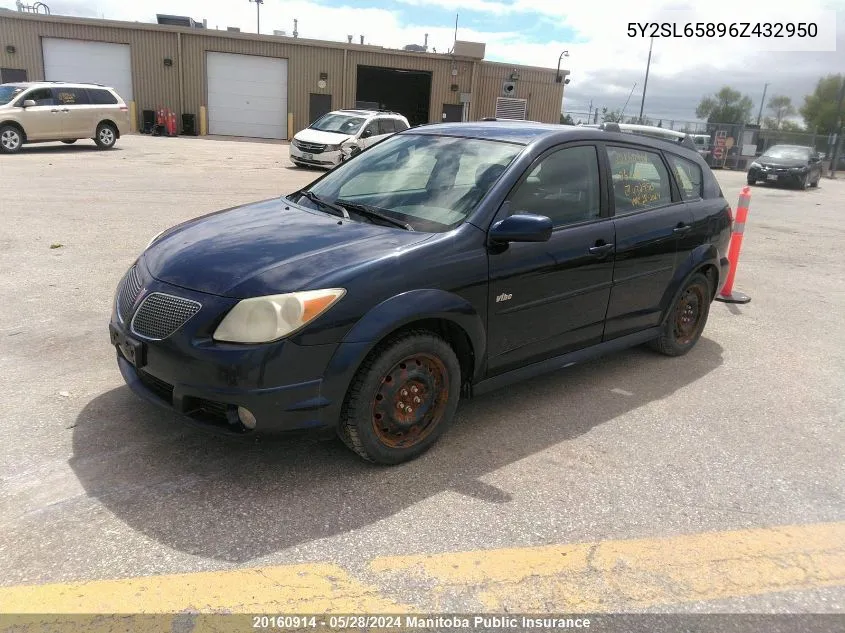 2006 Pontiac Vibe VIN: 5Y2SL65896Z432950 Lot: 20160914