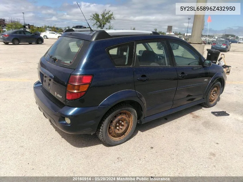 2006 Pontiac Vibe VIN: 5Y2SL65896Z432950 Lot: 20160914