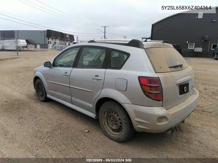 2006 Pontiac Vibe VIN: 5Y2SL658X6Z404364 Lot: 30038989