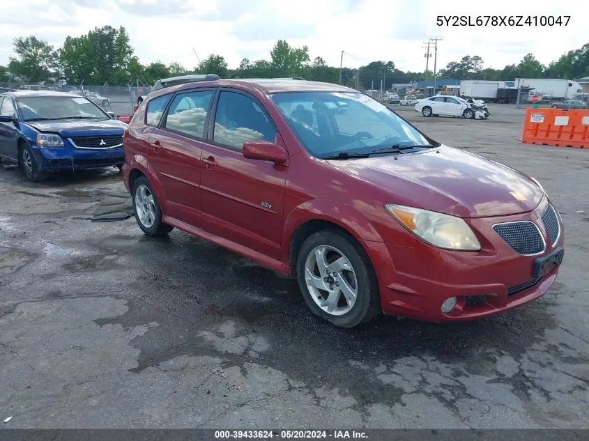 2006 Pontiac Vibe VIN: 5Y2SL678X6Z410047 Lot: 39433624