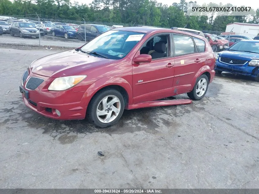 2006 Pontiac Vibe VIN: 5Y2SL678X6Z410047 Lot: 39433624