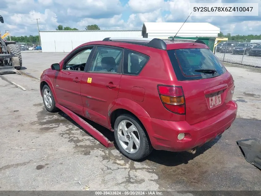 2006 Pontiac Vibe VIN: 5Y2SL678X6Z410047 Lot: 39433624