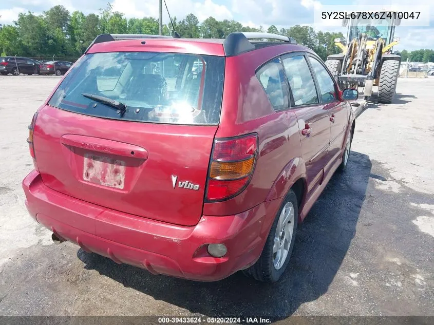 2006 Pontiac Vibe VIN: 5Y2SL678X6Z410047 Lot: 39433624