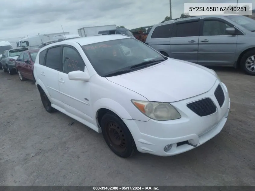 2006 Pontiac Vibe VIN: 5Y2SL65816Z440251 Lot: 39462380