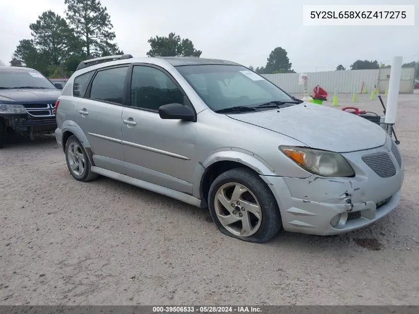 2006 Pontiac Vibe VIN: 5Y2SL658X6Z417275 Lot: 39506533