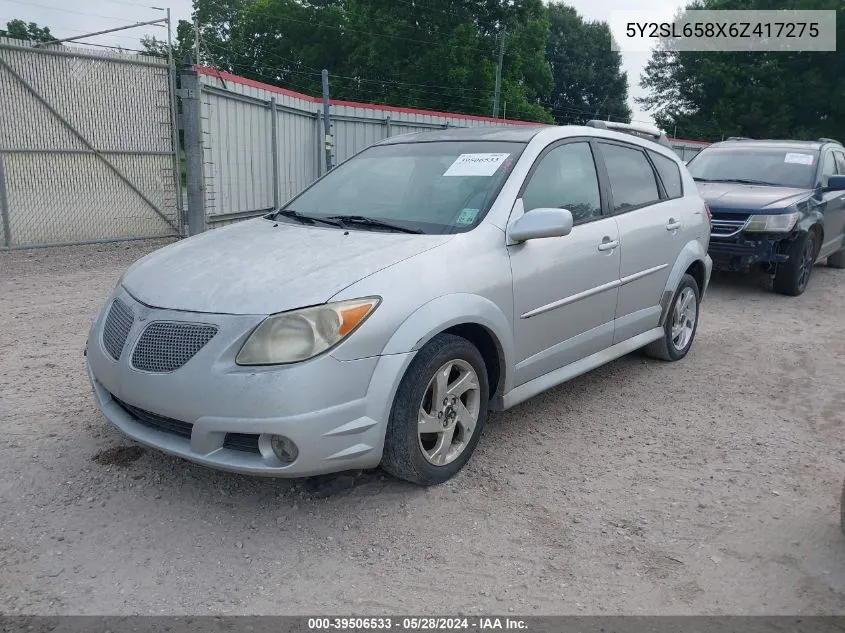 2006 Pontiac Vibe VIN: 5Y2SL658X6Z417275 Lot: 39506533