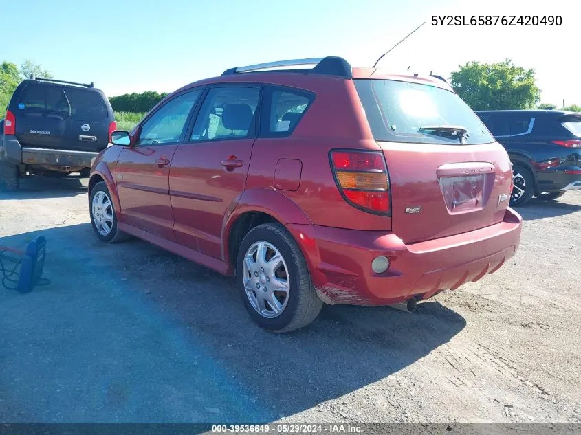 2006 Pontiac Vibe VIN: 5Y2SL65876Z420490 Lot: 39536649