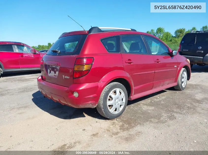 2006 Pontiac Vibe VIN: 5Y2SL65876Z420490 Lot: 39536649