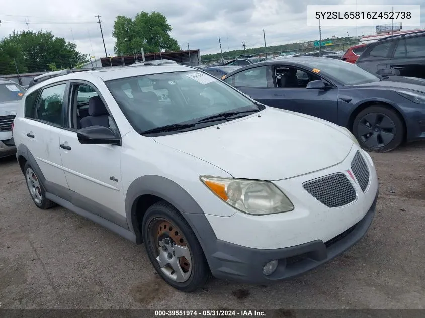 2006 Pontiac Vibe VIN: 5Y2SL65816Z452738 Lot: 39551974