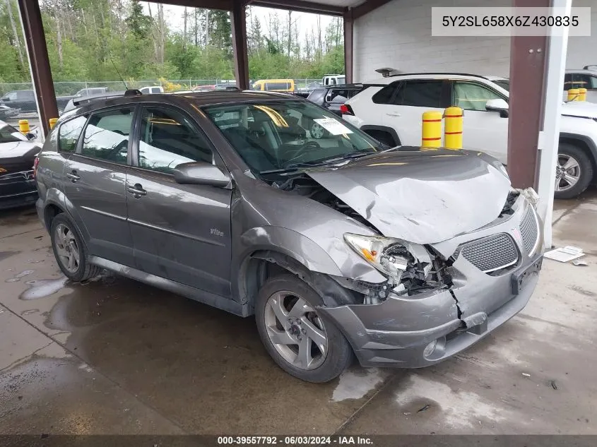 2006 Pontiac Vibe VIN: 5Y2SL658X6Z430835 Lot: 39557792