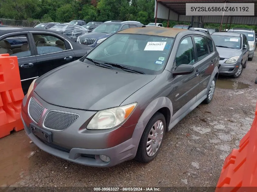 2006 Pontiac Vibe VIN: 5Y2SL65866Z461192 Lot: 39563327