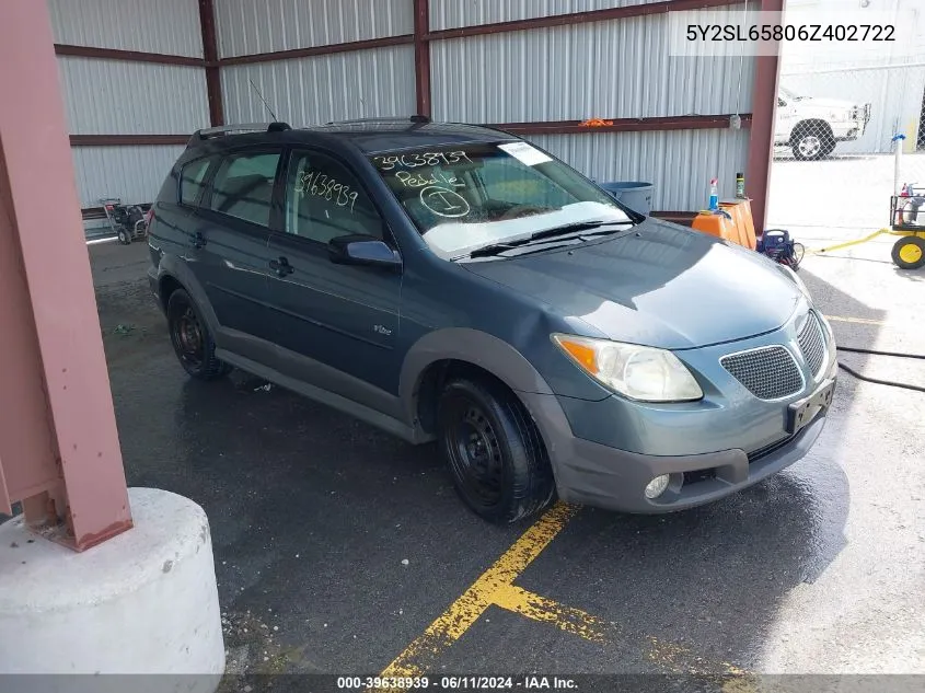 2006 Pontiac Vibe VIN: 5Y2SL65806Z402722 Lot: 39638939