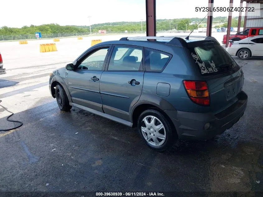 2006 Pontiac Vibe VIN: 5Y2SL65806Z402722 Lot: 39638939