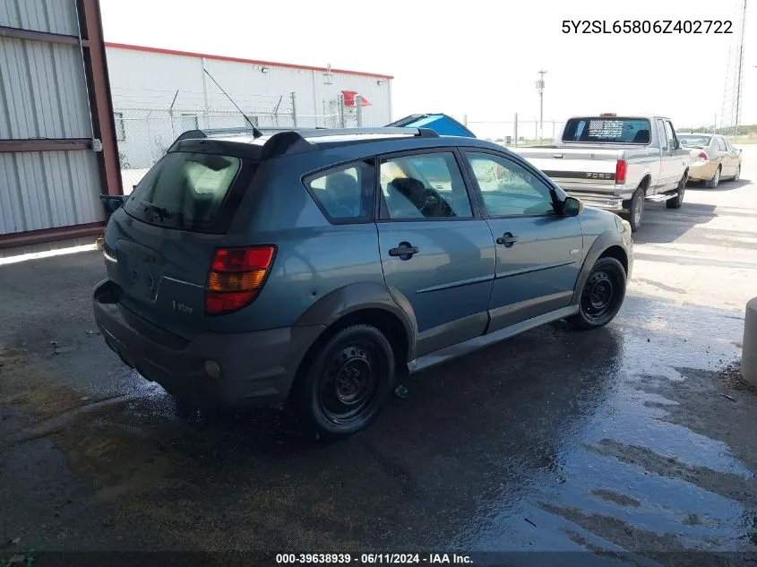 2006 Pontiac Vibe VIN: 5Y2SL65806Z402722 Lot: 39638939