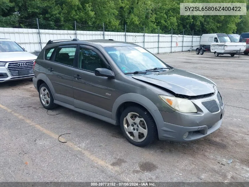 2006 Pontiac Vibe VIN: 5Y2SL65806Z400422 Lot: 39773152