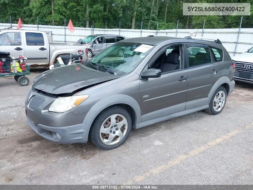 2006 Pontiac Vibe VIN: 5Y2SL65806Z400422 Lot: 39773152