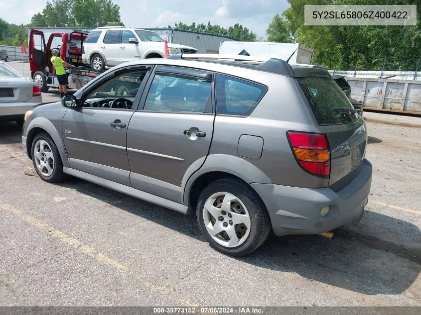 2006 Pontiac Vibe VIN: 5Y2SL65806Z400422 Lot: 39773152