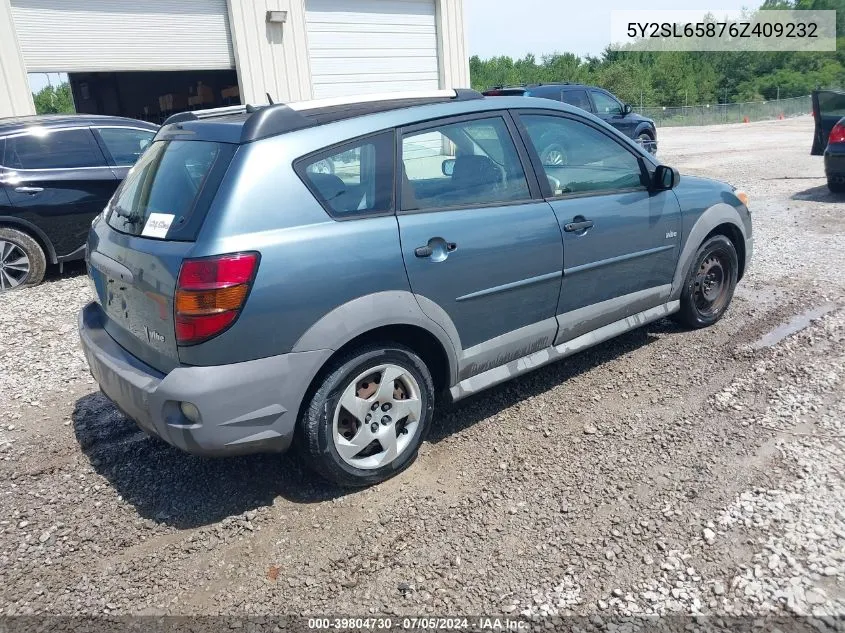 2006 Pontiac Vibe VIN: 5Y2SL65876Z409232 Lot: 39804730