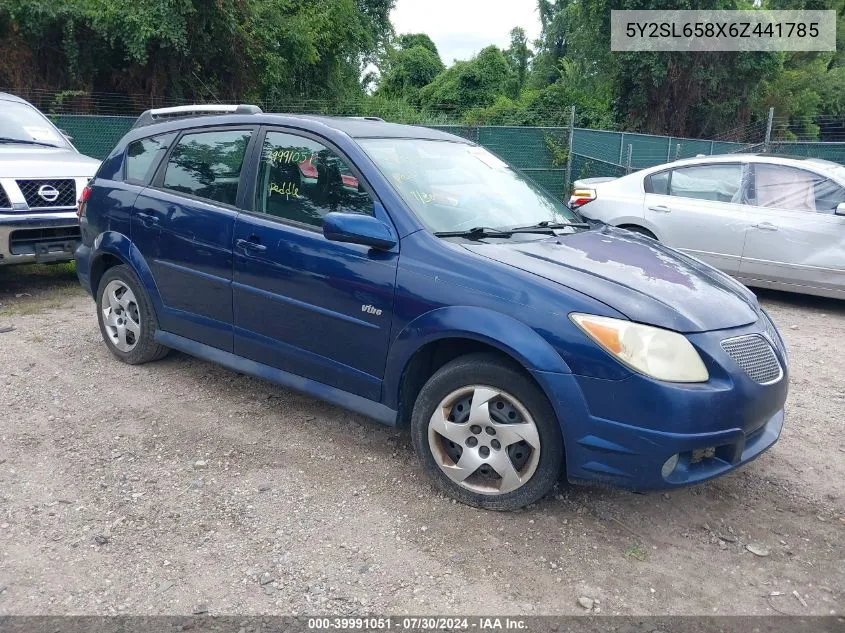 2006 Pontiac Vibe VIN: 5Y2SL658X6Z441785 Lot: 39991051