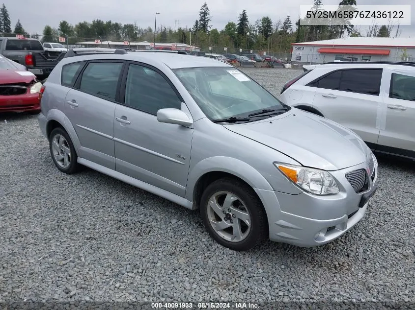 2006 Pontiac Vibe VIN: 5Y2SM65876Z436122 Lot: 40091933