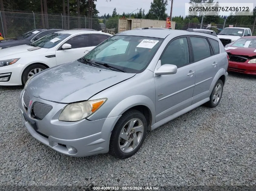 2006 Pontiac Vibe VIN: 5Y2SM65876Z436122 Lot: 40091933