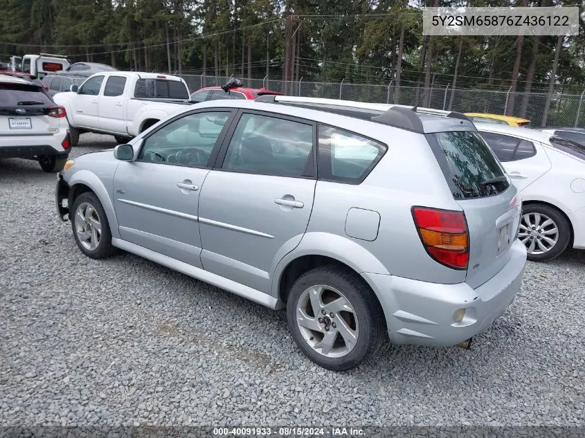 2006 Pontiac Vibe VIN: 5Y2SM65876Z436122 Lot: 40091933