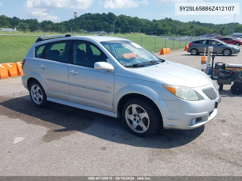 2006 Pontiac Vibe VIN: 5Y2SL65886Z412107 Lot: 40128910