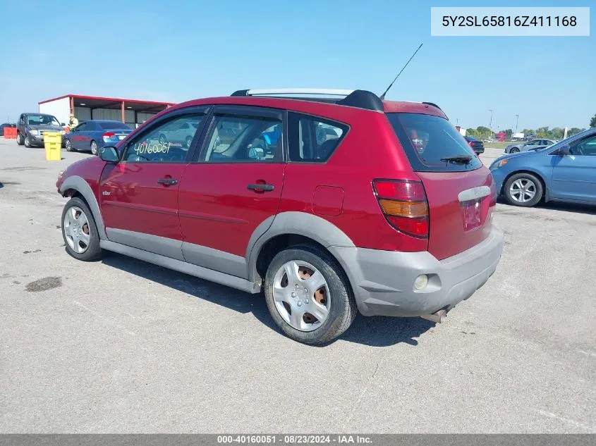 2006 Pontiac Vibe VIN: 5Y2SL65816Z411168 Lot: 40160051