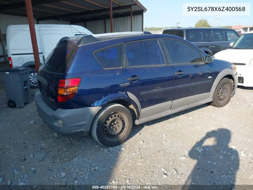 2006 Pontiac Vibe VIN: 5Y2SL678X6Z400568 Lot: 40297765