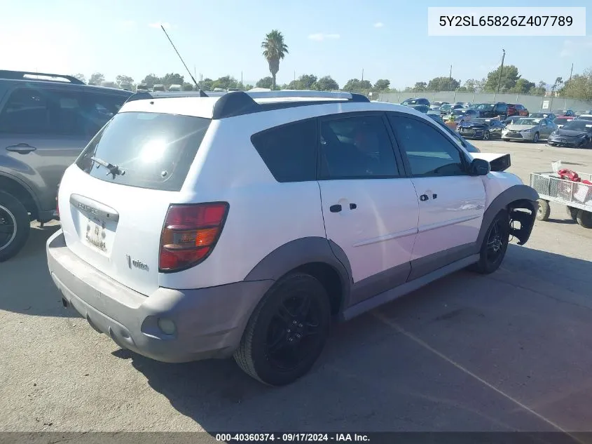 2006 Pontiac Vibe VIN: 5Y2SL65826Z407789 Lot: 40360374