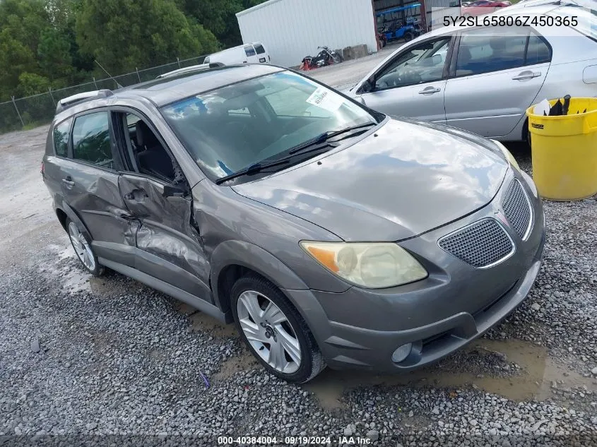 2006 Pontiac Vibe VIN: 5Y2SL65806Z450365 Lot: 40384004