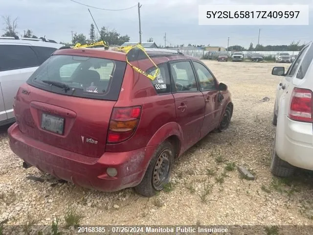 2007 Pontiac Vibe VIN: 5Y2SL65817Z409597 Lot: 20168385