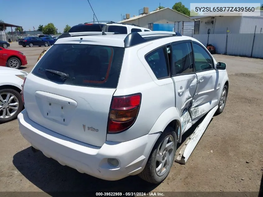 2007 Pontiac Vibe VIN: 5Y2SL65877Z439560 Lot: 39522959