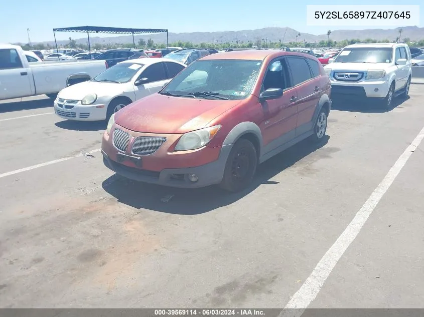 2007 Pontiac Vibe VIN: 5Y2SL65897Z407645 Lot: 39569114