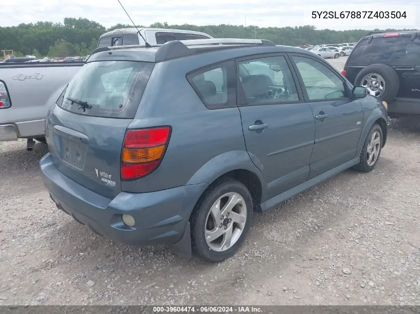 2007 Pontiac Vibe VIN: 5Y2SL67887Z403504 Lot: 39604474