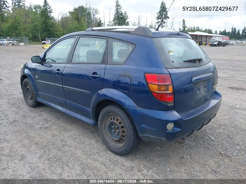 2007 Pontiac Vibe VIN: 5Y2SL65807Z429677 Lot: 39678654