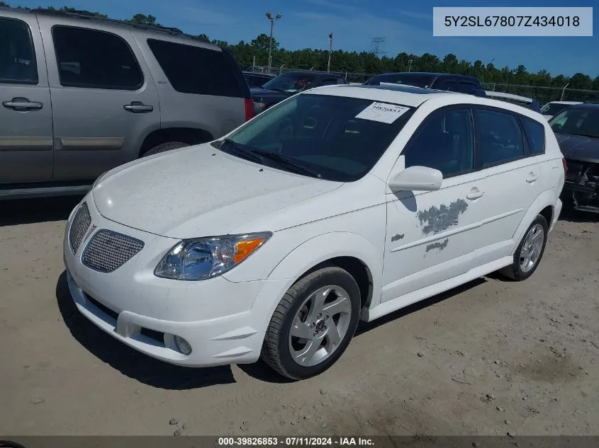 2007 Pontiac Vibe VIN: 5Y2SL67807Z434018 Lot: 39826853